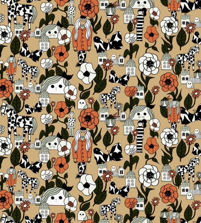 Marikyla Wallpaper by Marimekko Oranges/Sand
