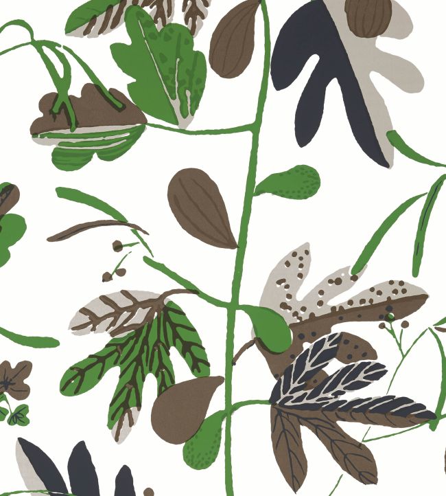 Matisse Leaf Wallpaper by Thibaut Black and Green