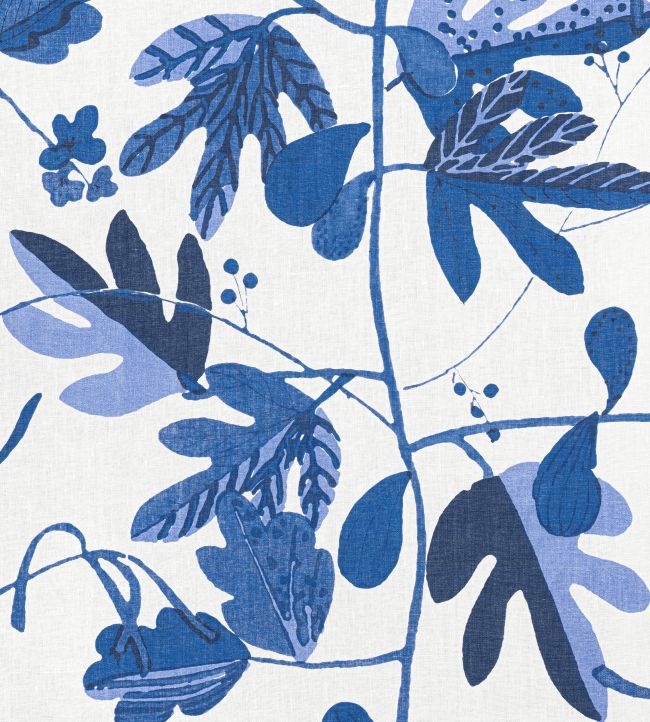 Matisse Leaf Fabric by Thibaut Blue and White