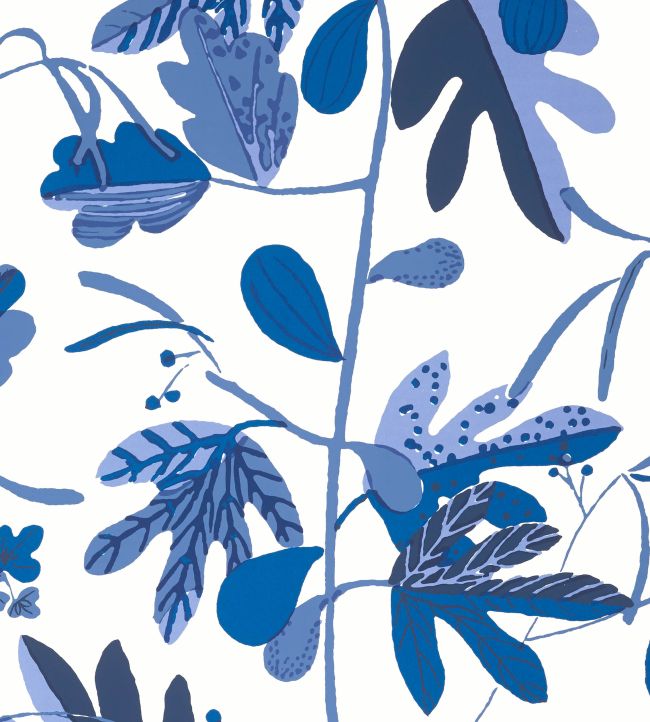 Matisse Leaf Wallpaper by Thibaut Blue and White