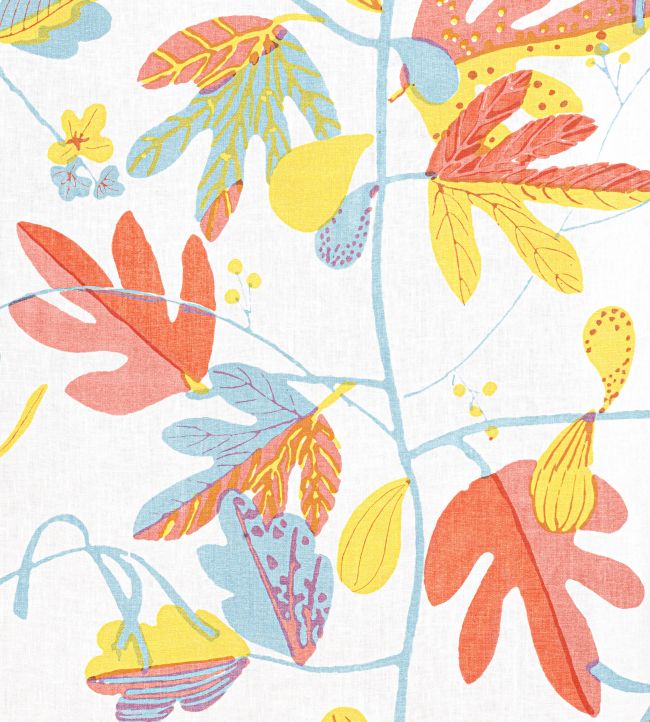 Matisse Leaf Fabric by Thibaut Coral and Yellow