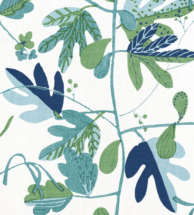 Matisse Leaf Fabric by Thibaut Green and Blue