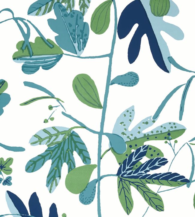 Matisse Leaf Wallpaper by Thibaut Green and Blue