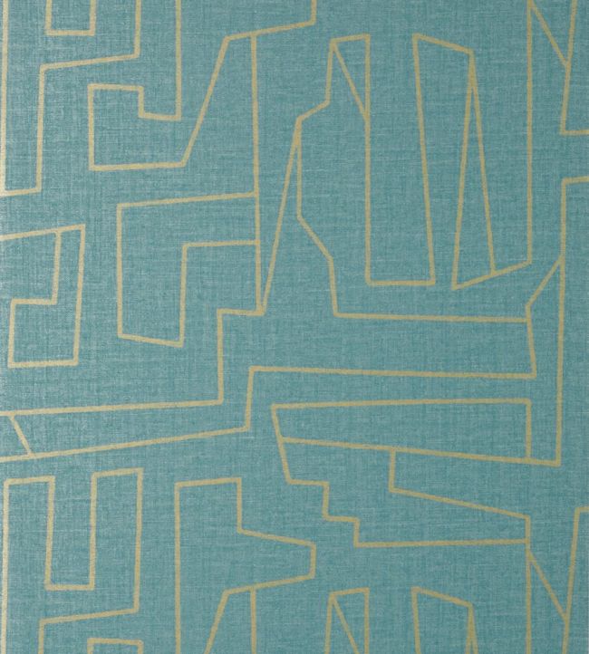 Matrix Wallpaper by Thibaut Metallic Gold and Teal