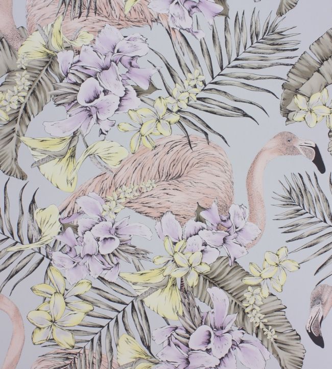 Flamingo Club Wallpaper by Matthew Williamson Matt Silver/Lilac/Lemon