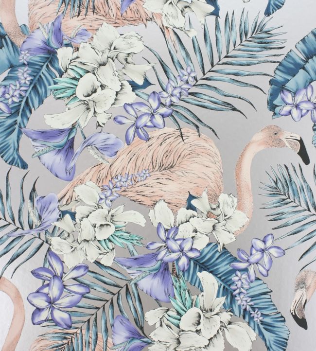 Flamingo Club Wallpaper by Matthew Williamson Metallic Lavender/Ivory/Electric Blue