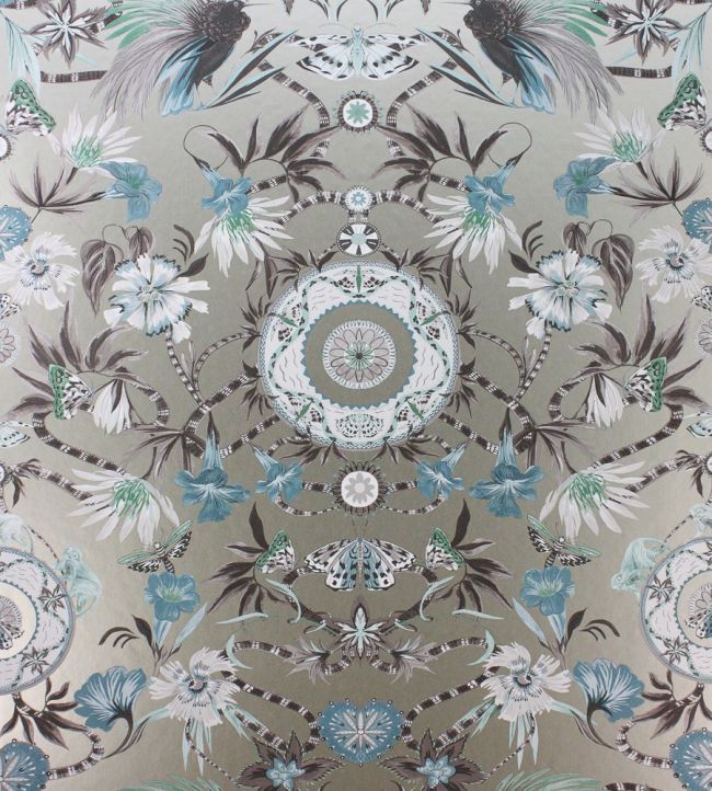 Menagerie Wallpaper by Matthew Williamson Aqua/Gilver