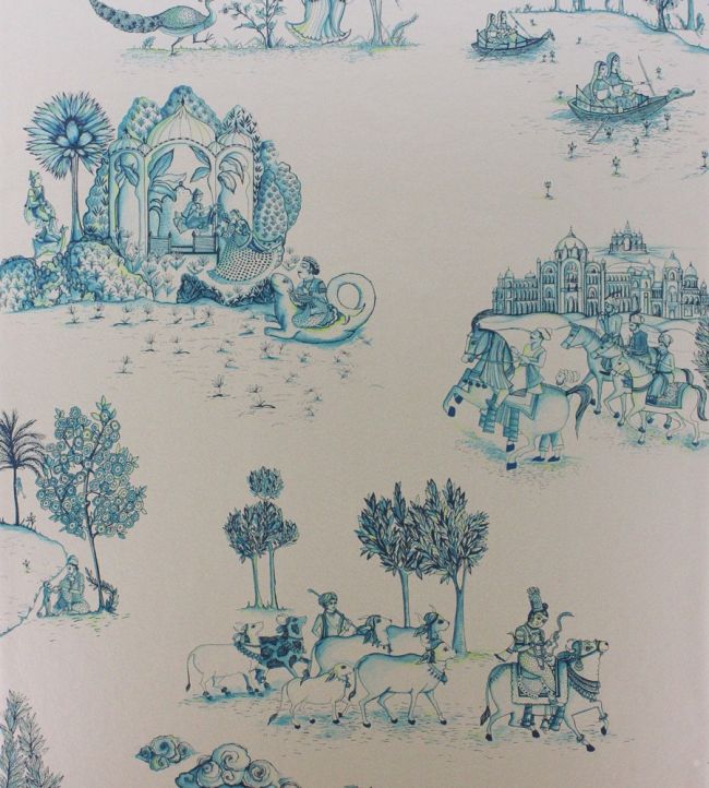 Zanskar Wallpaper by Matthew Williamson Teal/Gold