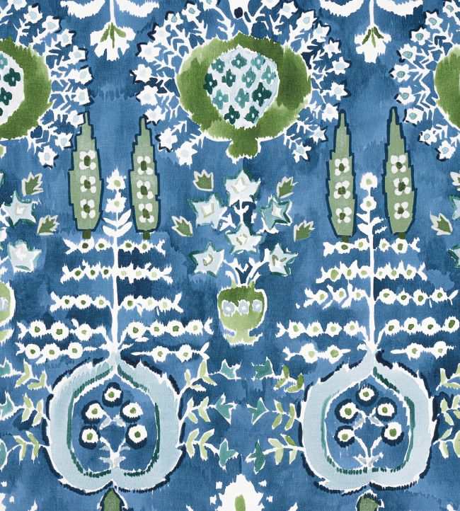 Mendoza Suzani Fabric by Thibaut Blue and Green on Navy