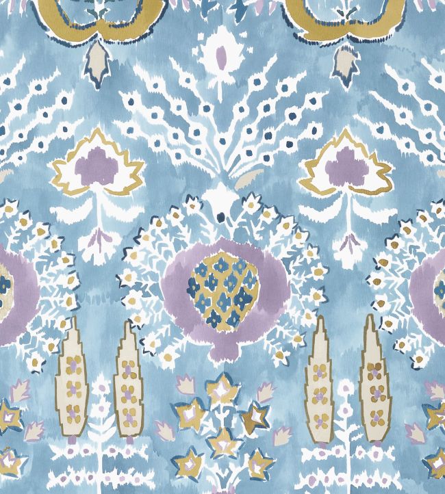Mendoza Suzani Wallpaper by Thibaut French Blue and Lavender