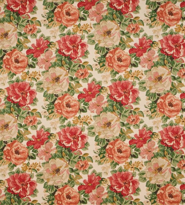 Midsummer Rose Fabric by Sanderson Red/Green