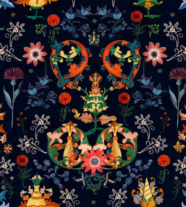 Transylvania Folk Wallpaper by MINDTHEGAP Blue, Red, Yellow