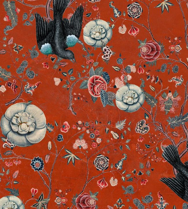 Black Bird Fabric by MINDTHEGAP Red