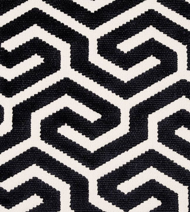 Ming Fret Velvet Fabric by Schumacher Black