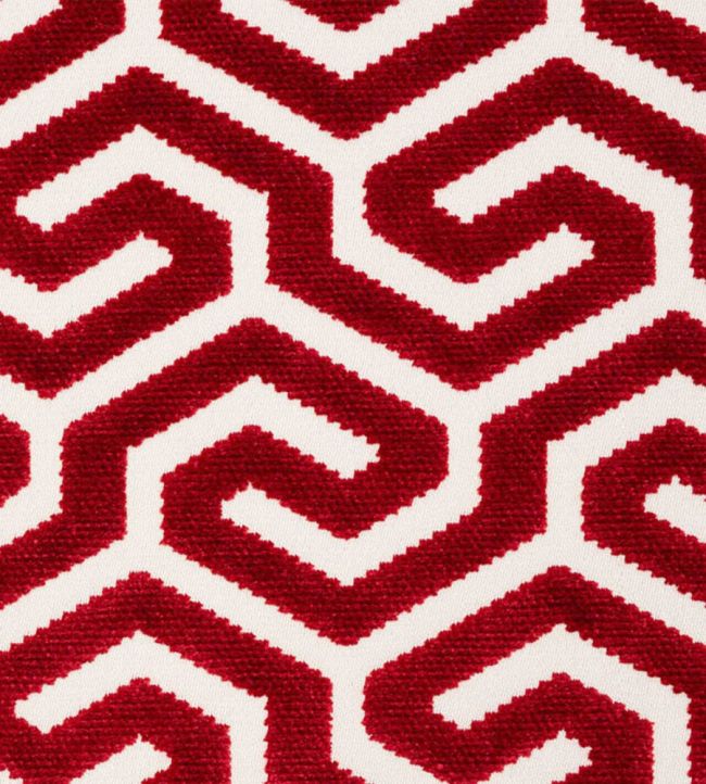 Ming Fret Velvet Fabric by Schumacher Red