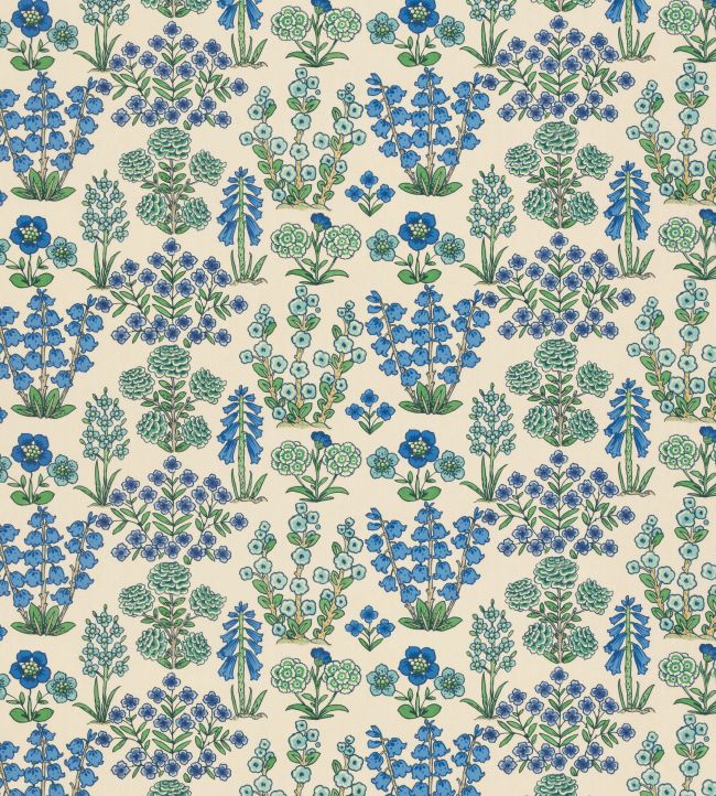 Minnie's Garden Fabric by George & Minnie Periwinkle/Emerald