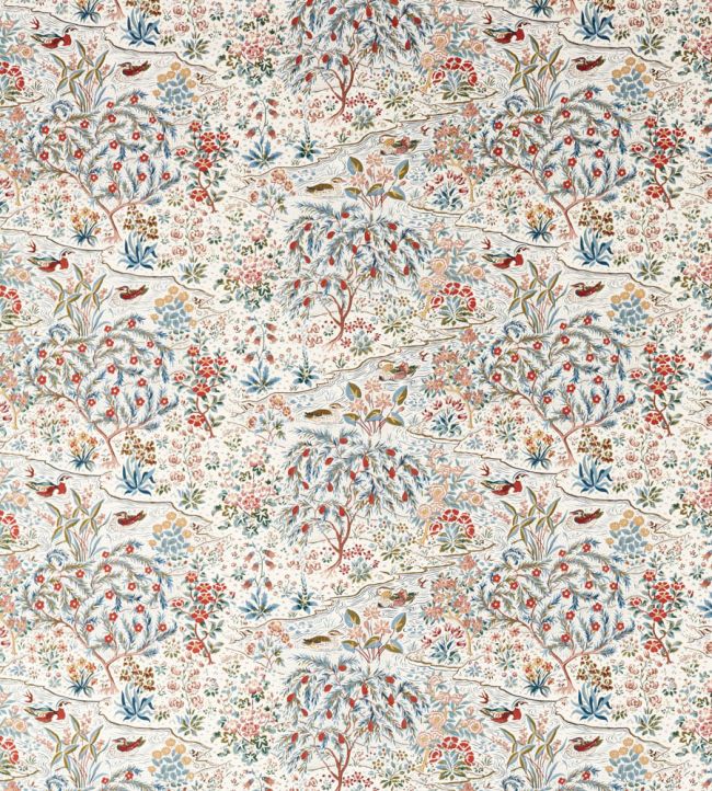 Moat Birds Fabric by Sanderson Blue Clay/Mallow