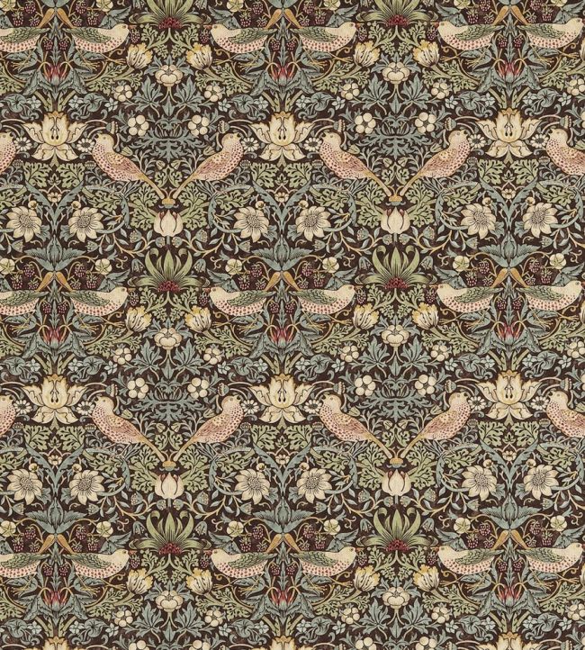 Strawberry Thief Fabric by Morris & co Chocolate/Slate