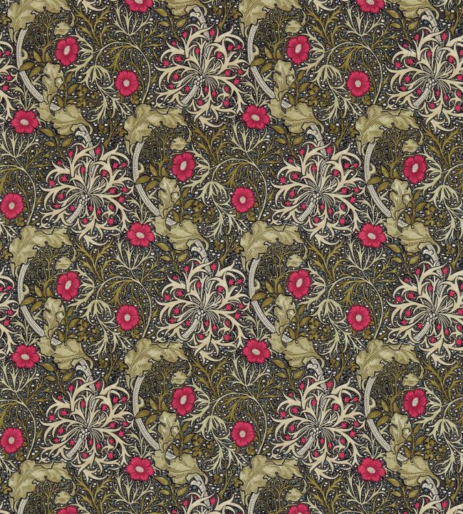 Morris Seaweed Fabric by Morris & Co Ebony/Poppy