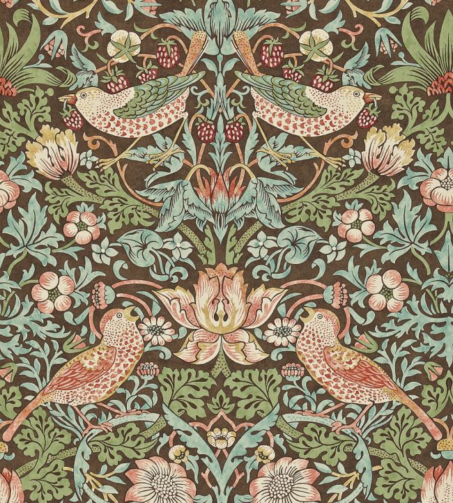 Strawberry Thief Wallpaper in Chocolate/Slate by Morris & Co