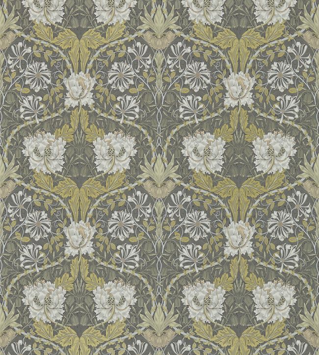 Honeysuckle & Tulip Wallpaper by Morris & Co Charcoal/Gold