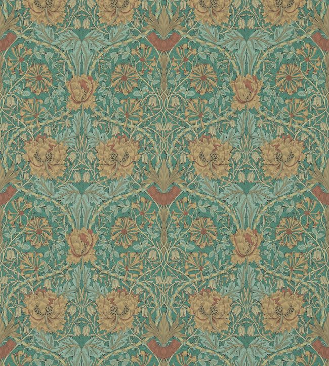 Honeysuckle & Tulip Wallpaper by Morris & Co Emerald/Russet