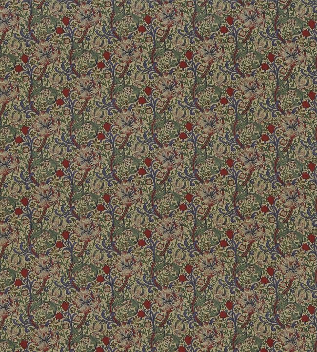 Golden Lily Minor Fabric by Morris & Co Biscuit/Indigo Red