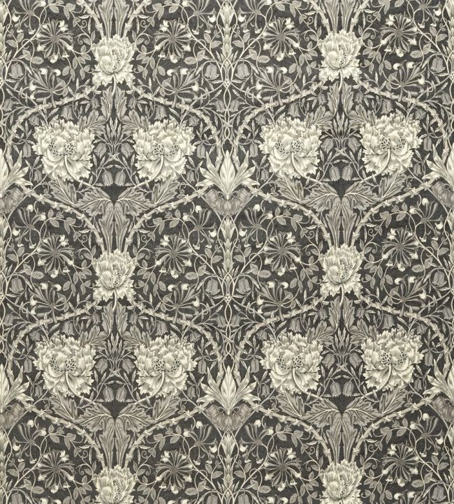 Honeysuckle and Tulip Velvet Fabric by Morris & Co Black Walnut/Stone