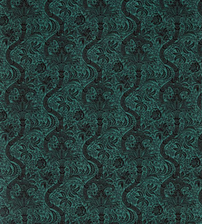 Indian Flock Velvet Fabric by Morris & Co Cerulean/Walnut