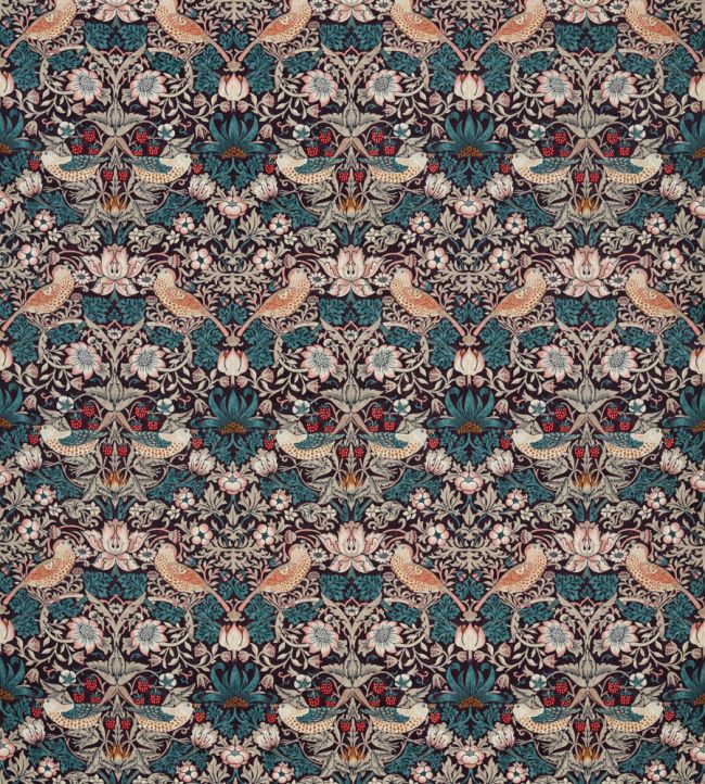 Strawberry Thief Velvet Fabric by Morris & Co Mulberry/Slate