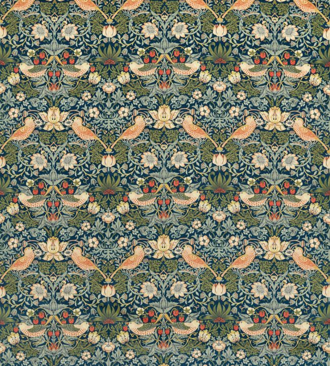 Strawberry Thief Velvet Fabric by Morris & Co Indigo/Thyme