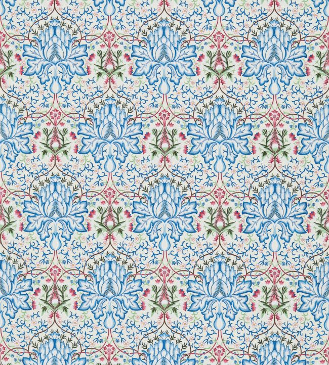 Artichoke Embroidery Fabric by Morris & Co Peacock/Cream