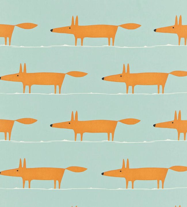 Mr Fox Fabric by Scion Sky / Tangerine / Chalk