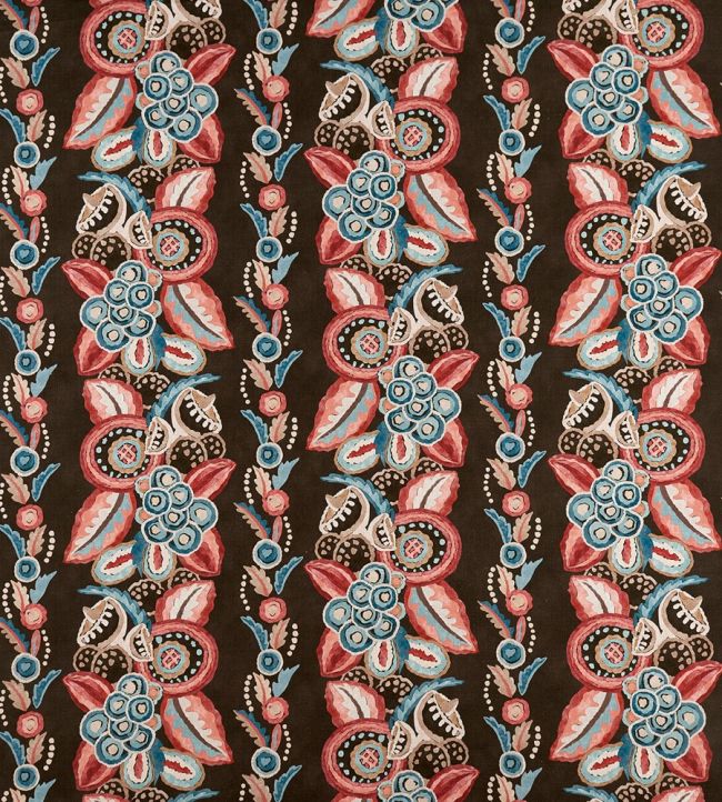 Ashdown Stripe Fabric by Nina Campbell Red/Fresh Blue/Choc