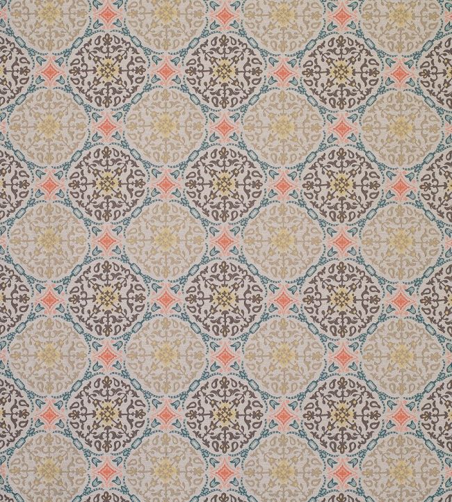 La Moulade Fabric by Nina Campbell Beige/Teal/Chocolate