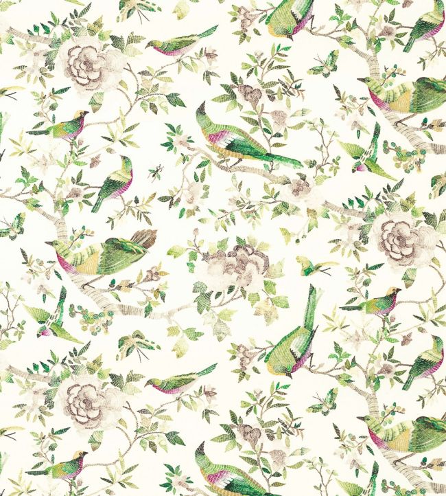Perdana Fabric by Nina Campbell Emerald/Fuchsia/Ivory