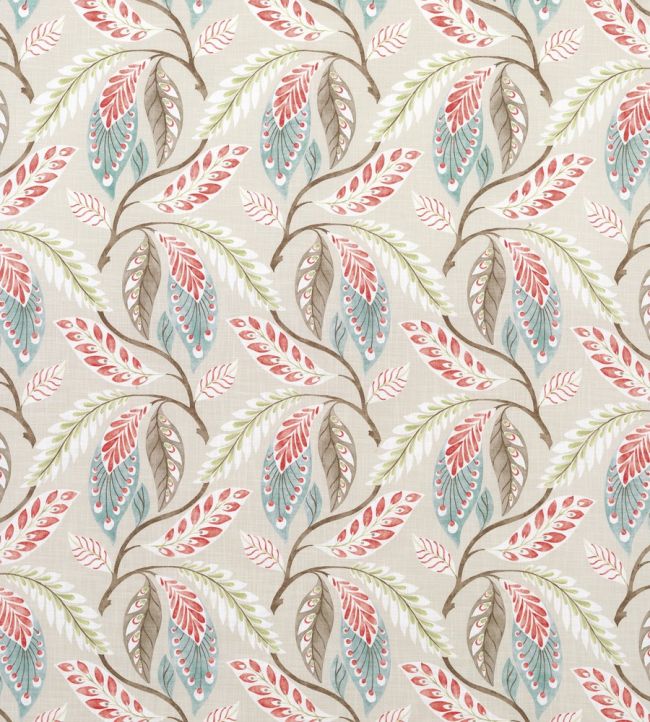 Fontibre Fabric by Nina Campbell Aqua/Coral Red