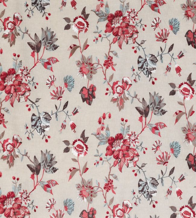 Nemours Fabric by Nina Campbell Red/ Chocolate