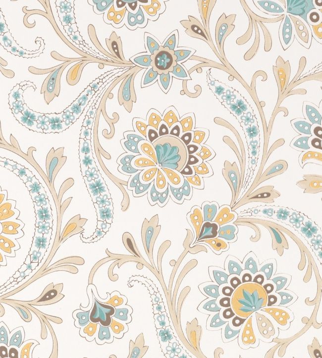 Baville Wallpaper by Nina Campbell AQUA/OCHRE