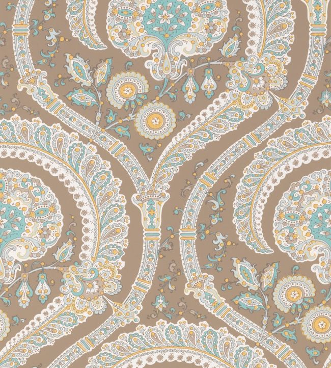 Les Indiennes Wallpaper by Nina Campbell TAUPE/AQUA