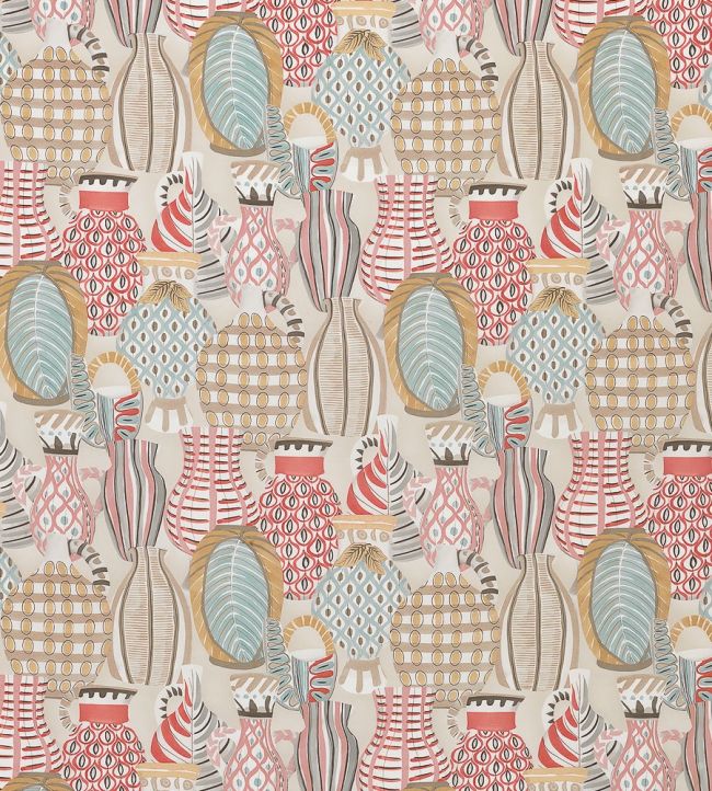 Collioure Fabric by Nina Campbell Coral/Duck Egg