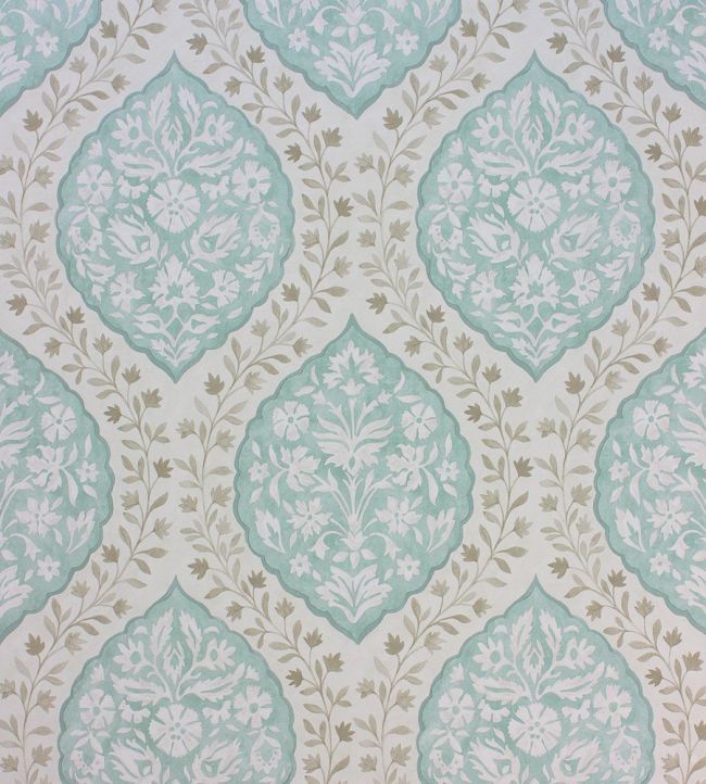 Marguerite Wallpaper by Nina Campbell Aqua/Taupe