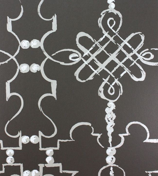 Portavo Wallpaper by Nina Campbell Chocolate/Silver