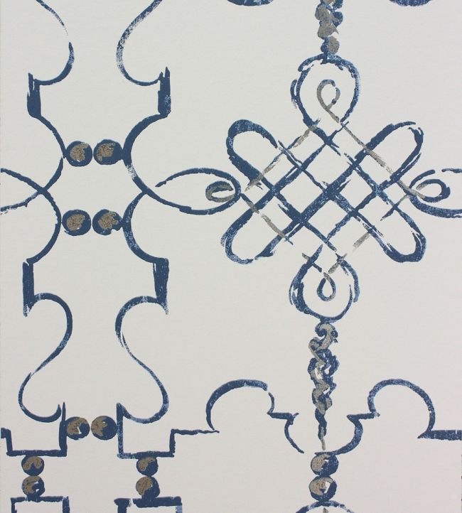 Portavo Wallpaper by Nina Campbell Indigo/Ivory