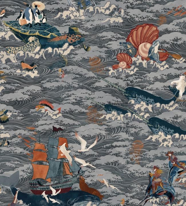 Ocean Waves Wallpaper by Brand McKenzie Charcoal Drift