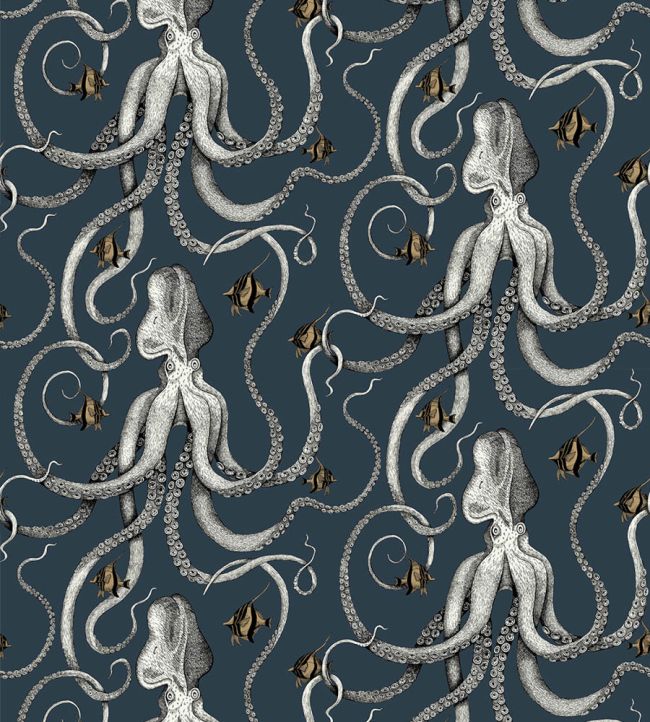 Octopoda Grand Wallpaper by Josephine Munsey Deep Sea Blue