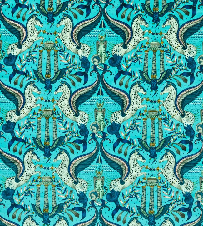Odyssey Mythos Velvet Fabric by Clarke & Clarke Peacock