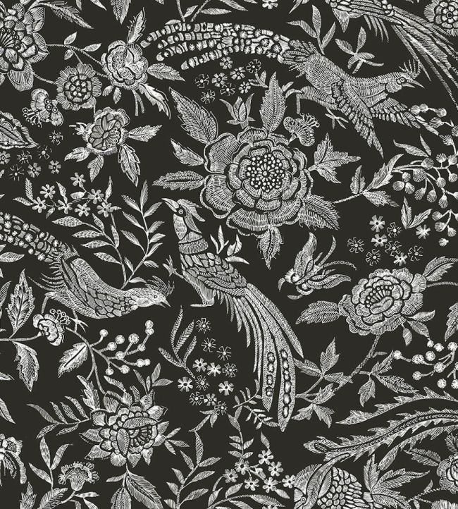 Oriental Garden Ricamo Wallpaper by Missoni Black