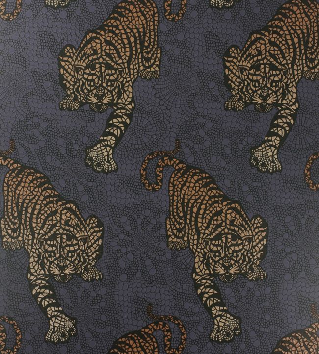 Tyger Tyger Wallpaper by Matthew Williamson Dark Violet, Metallic Rose