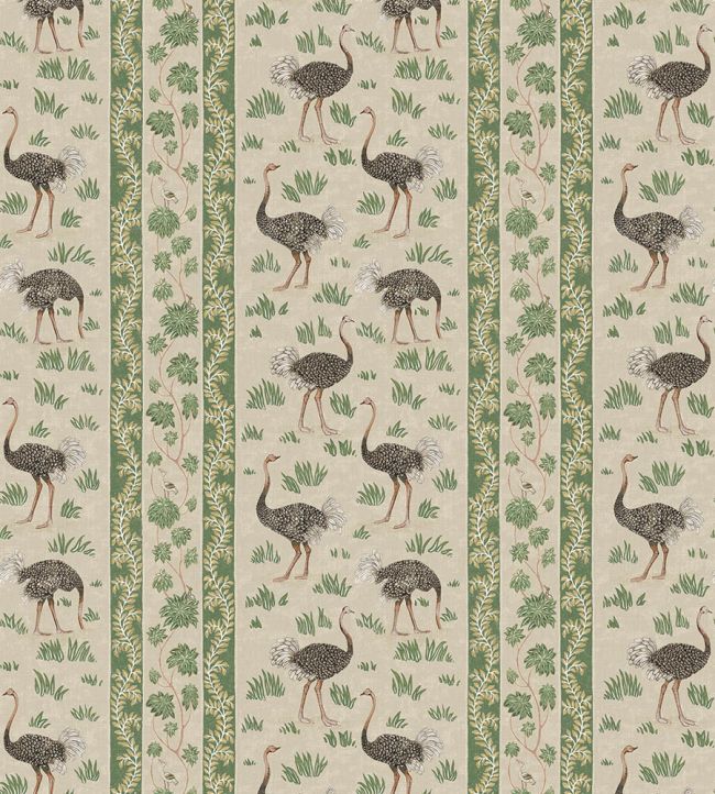 Ostrich Stripe Wallpaper by Josephine Munsey Khaki and Green